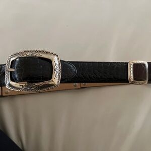 Brighton Women's B23903 Brown/Black Croc Leather Belt Silver Buckle Size M 30 G1